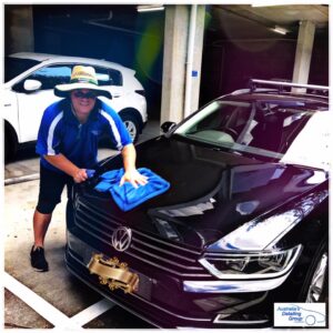 Purple car during detailing